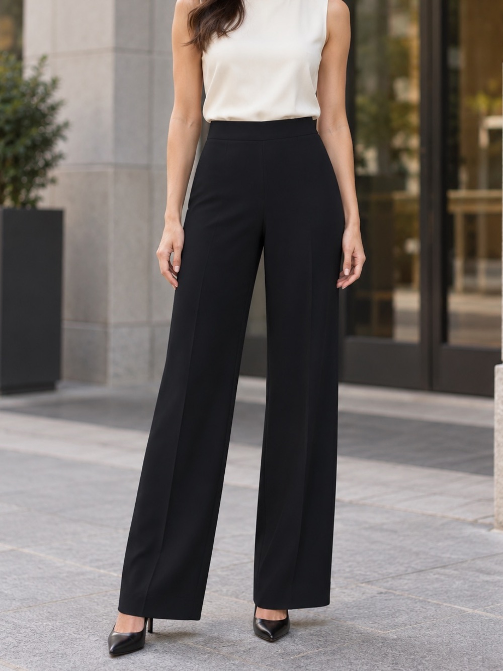 Zara Woman Black Wide Leg Trousers Women’s Size 2 High Rise Dress Pants